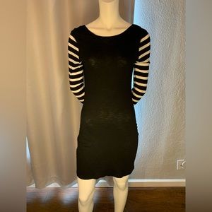 Express black dress with white striped long sleeves